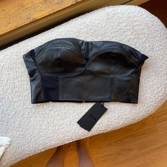 RtA Leather Bralette Crop Top Moto Tube Top Streetwear Size Small - Picture 1 of 3